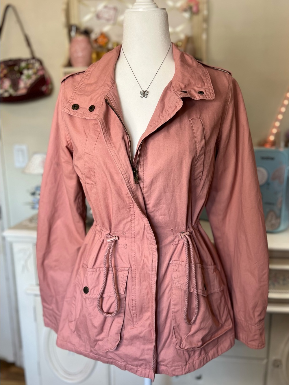 Ambiance Dusty Rose Utility Anorak Jacket